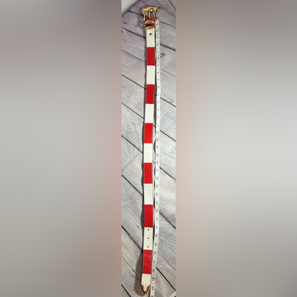 B.B. Simon Belt. Red & White with Gold Buckle & End Tip. Genuine Leather. Size L main image 5